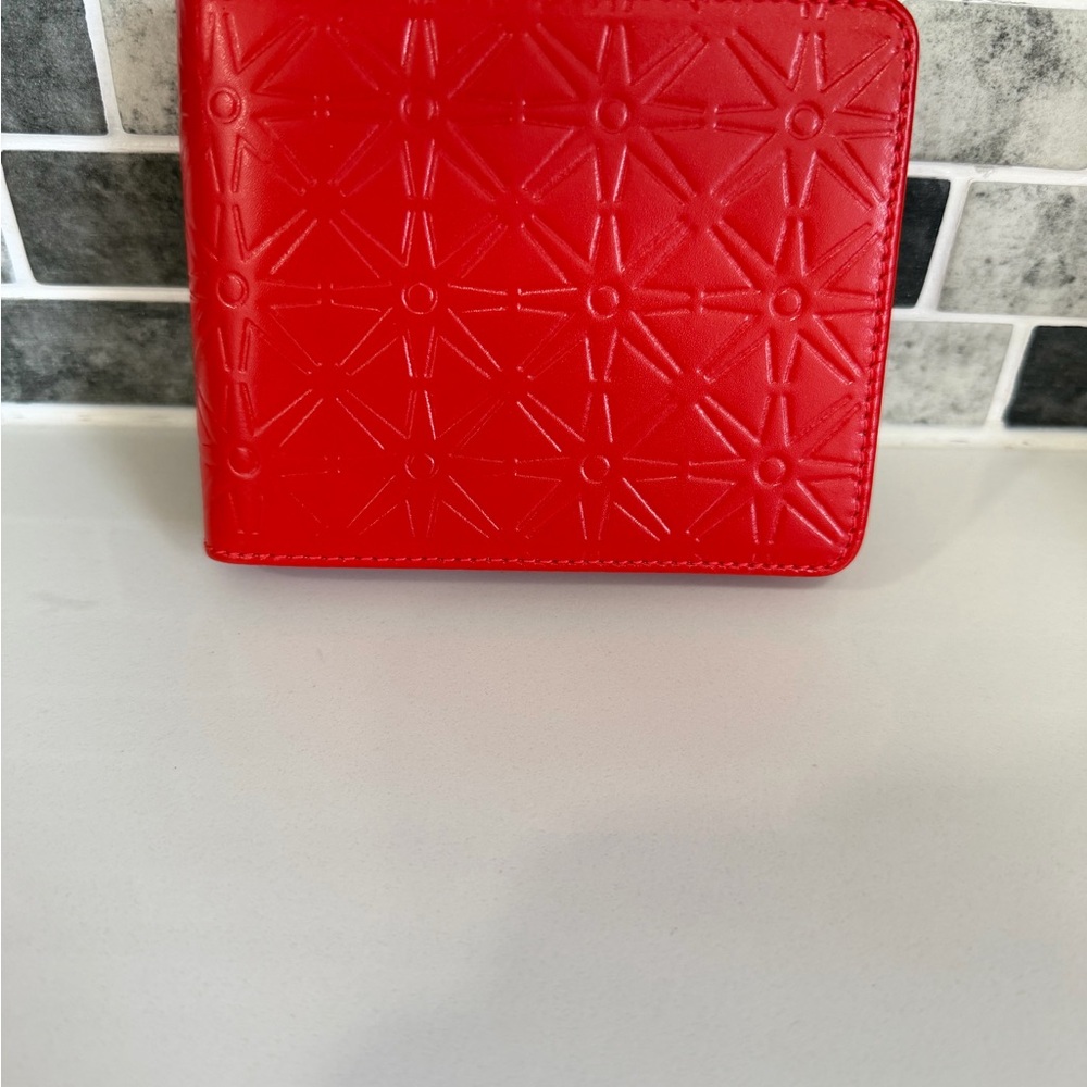 Embossed Red Leather Zip Wallet